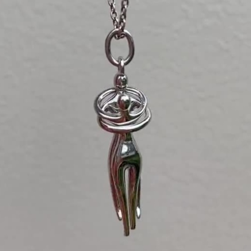 Silver Dancing Hugging Couple Pendant Necklace